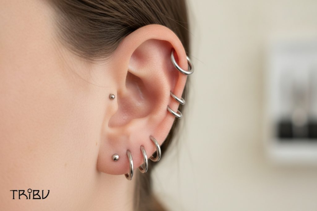 Multiple Ear Piercing Hoop Jewelry Arrangement