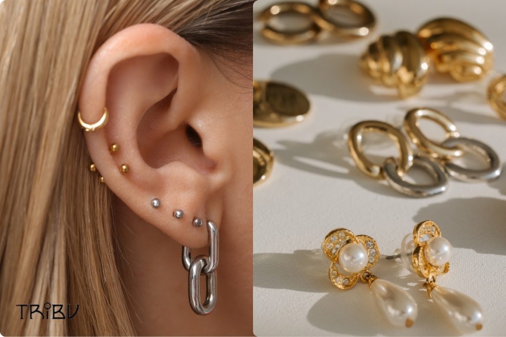 Curated Ear Stack With Gold Jewelry Display
