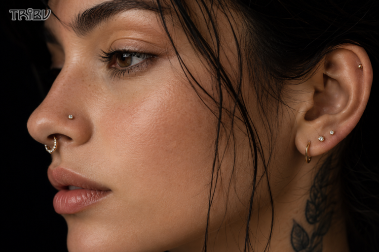 Curated ear piercing with gold jewelry styling