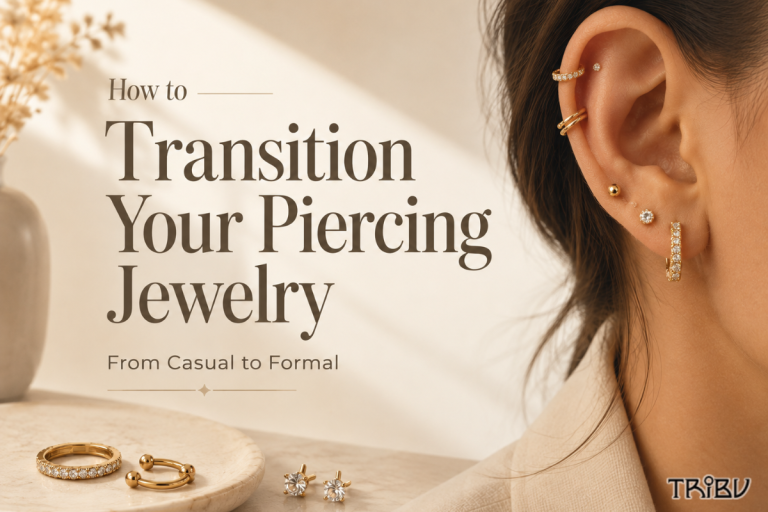 Gold piercing jewelry transitioning from casual to formal