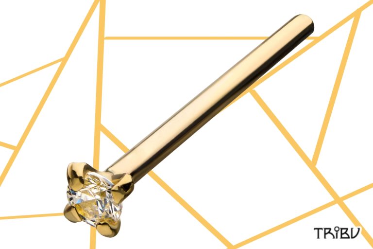 Gold nose stud with clear gemstone body jewelry